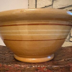 Collectible yellow ware yellloware XL striped white brown mixing bowl 12.5”